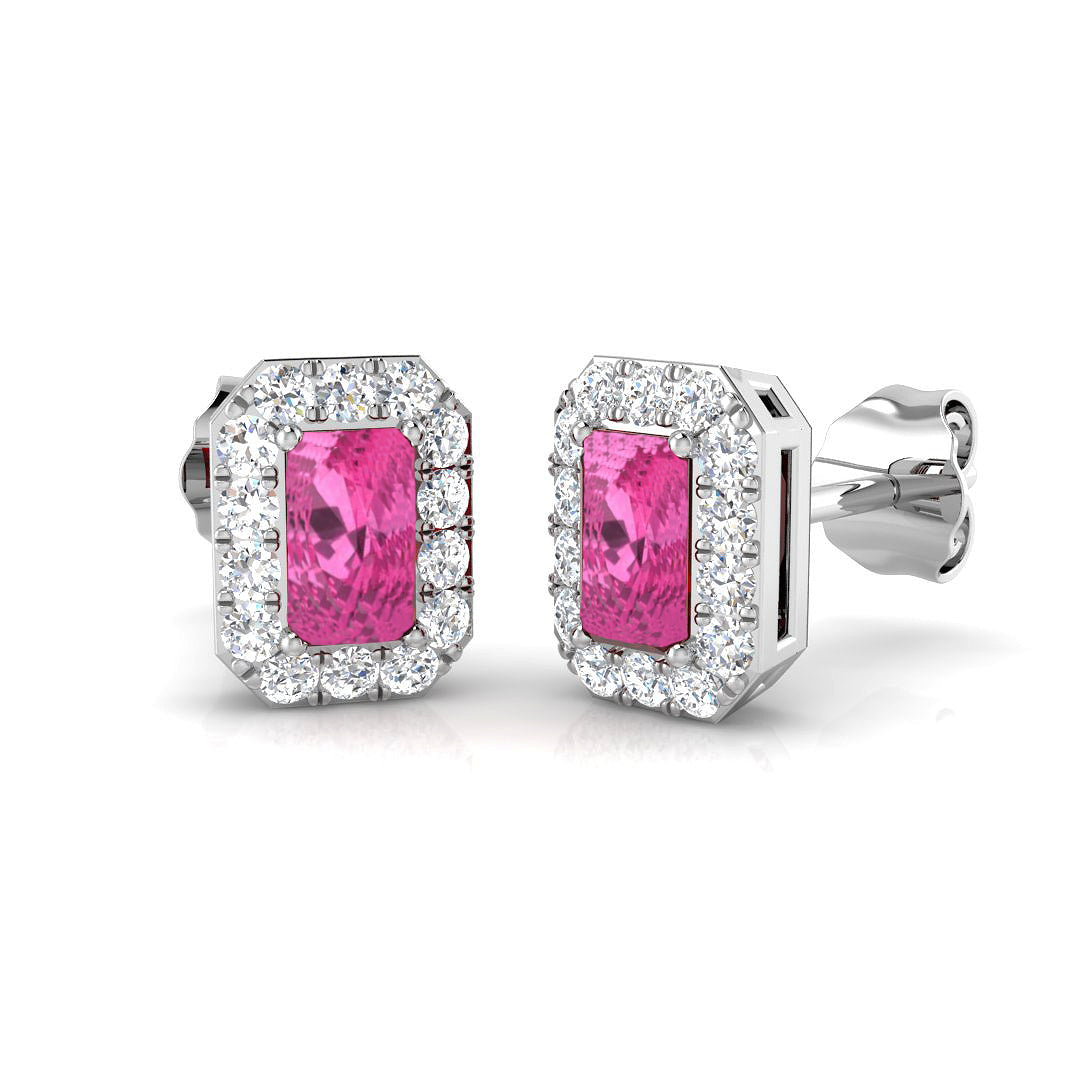 Emerald Cut Pink Sapphire Earrings