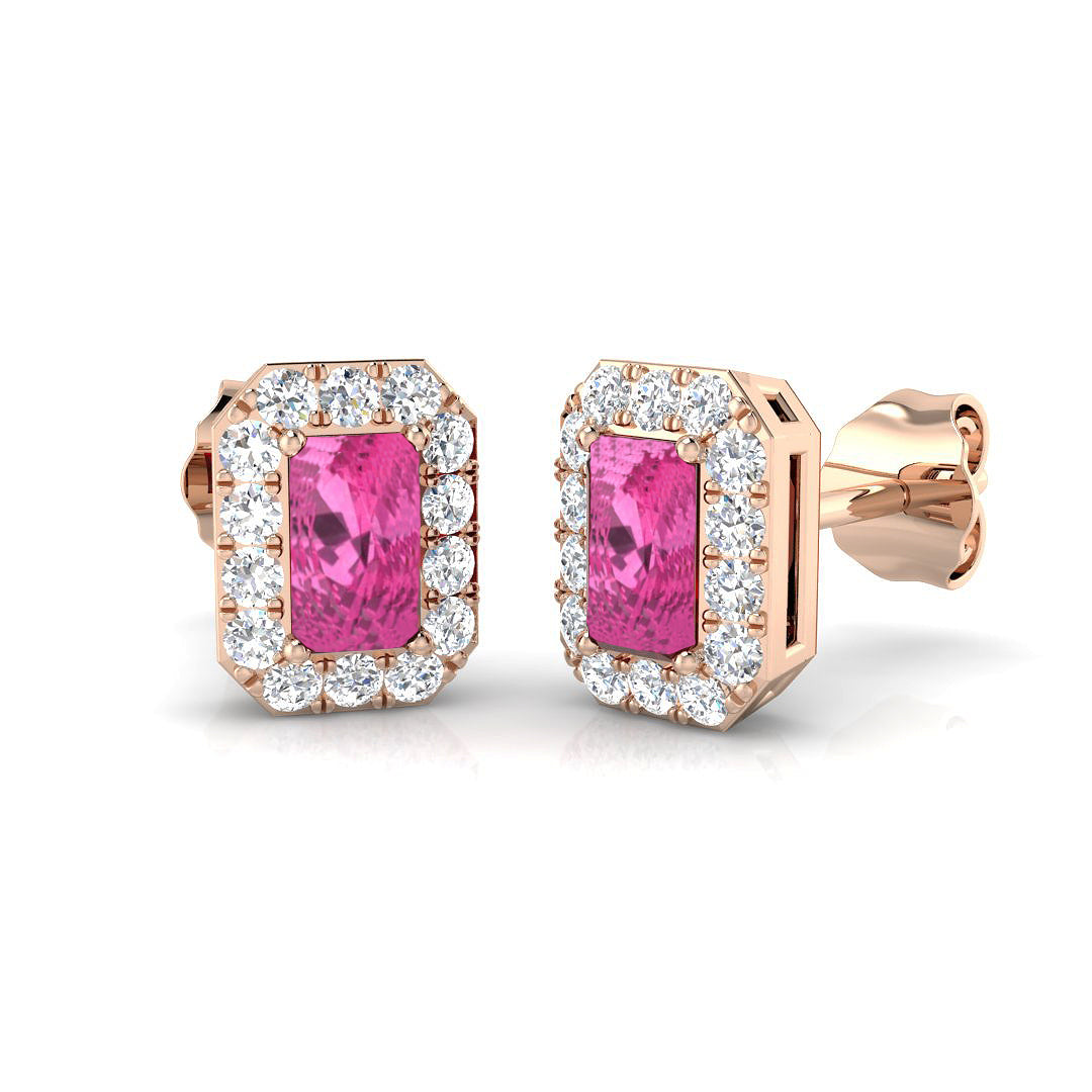 Emerald Cut Pink Sapphire Earrings