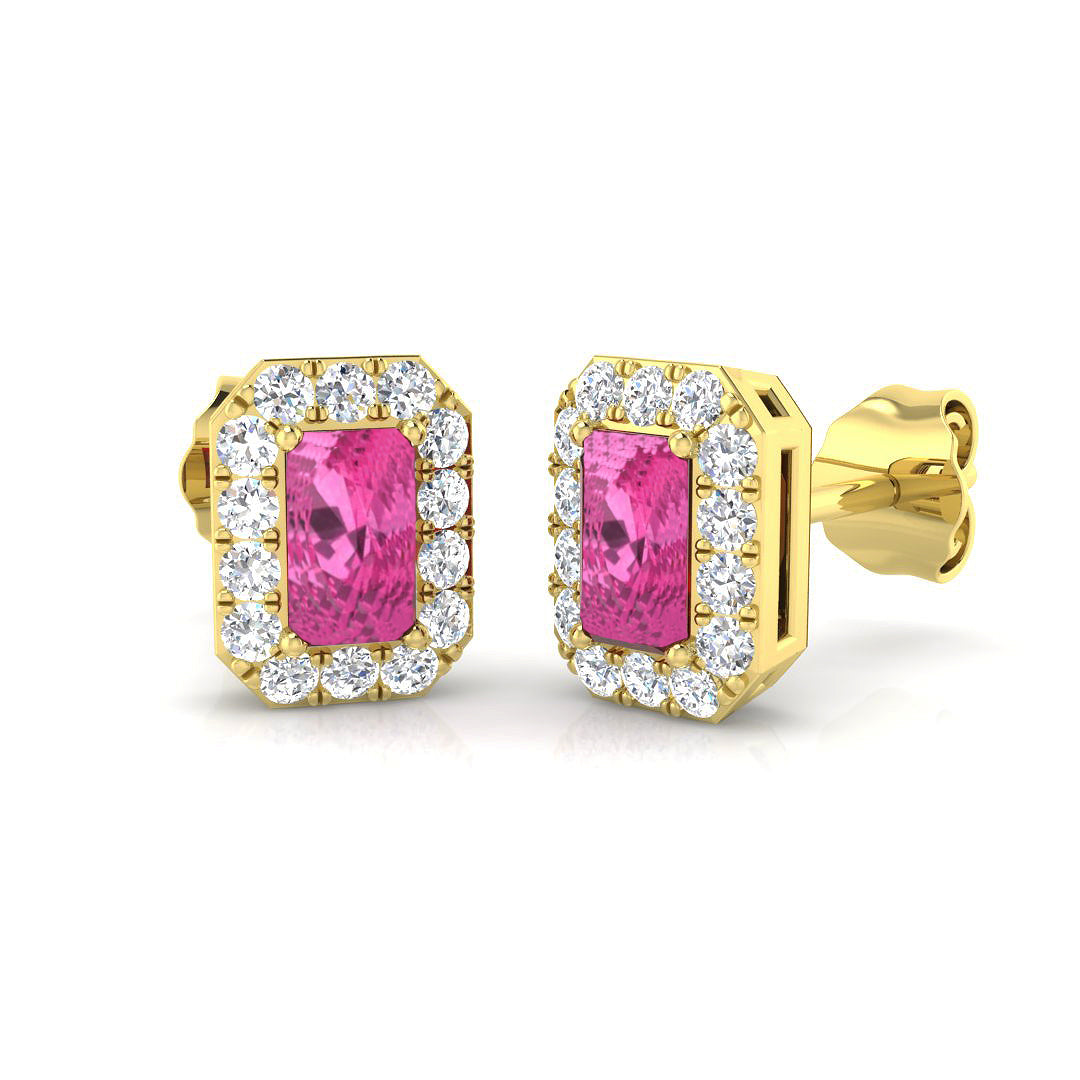 Emerald Cut Pink Sapphire Earrings
