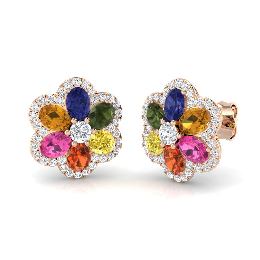 Oval Multi Sapphire Earrings