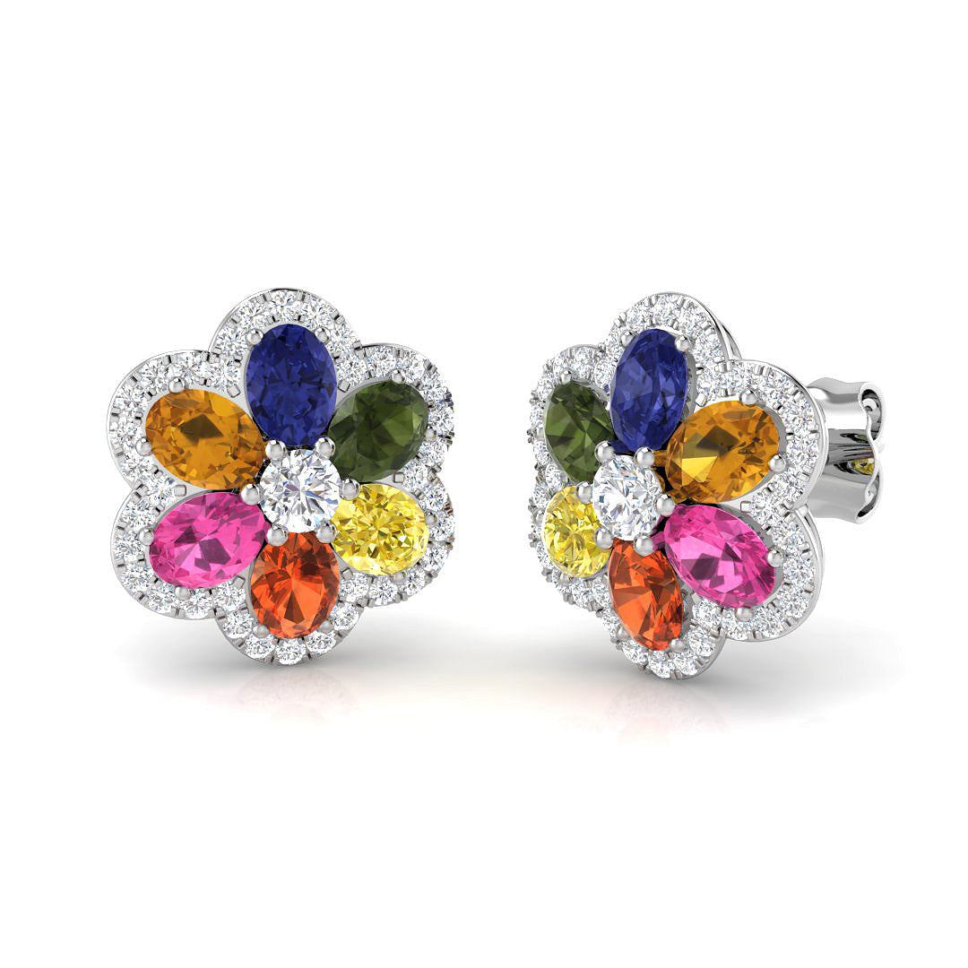 Oval Multi Sapphire Earrings