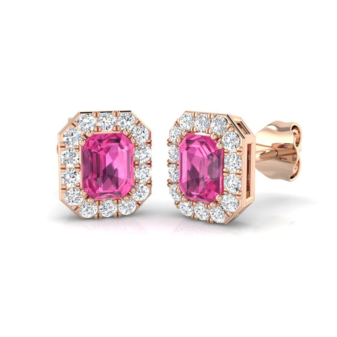 Emerald Cut Pink Sapphire Earrings