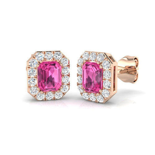 Emerald Cut Pink Sapphire Earrings