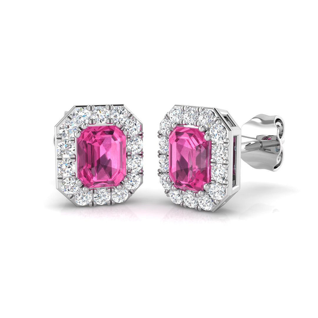 Emerald Cut Pink Sapphire Earrings