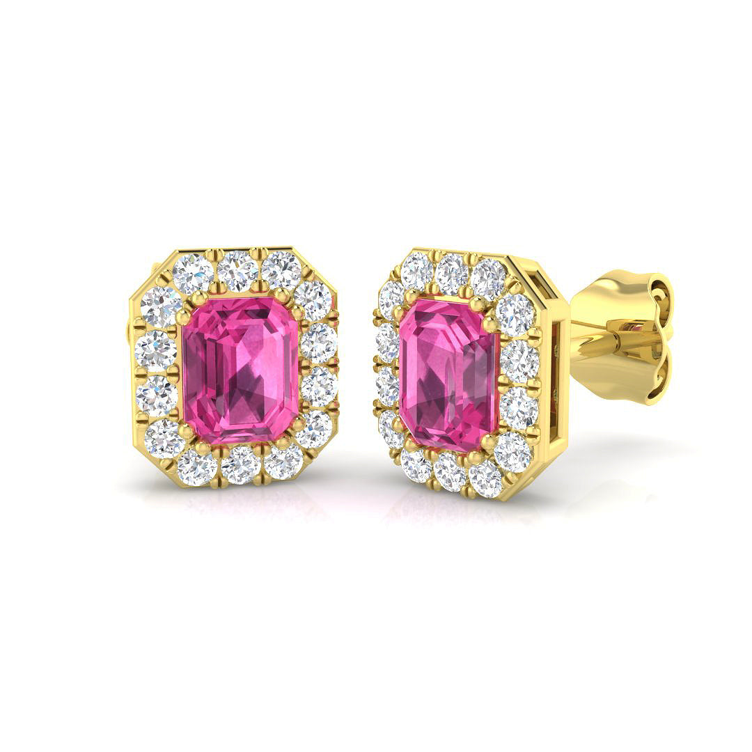 Emerald Cut Pink Sapphire Earrings