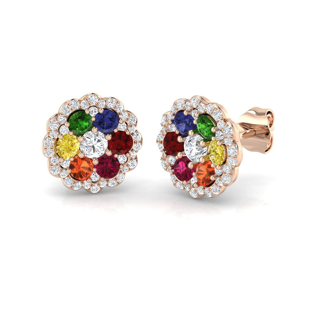 Round Multi Sapphire Earrings