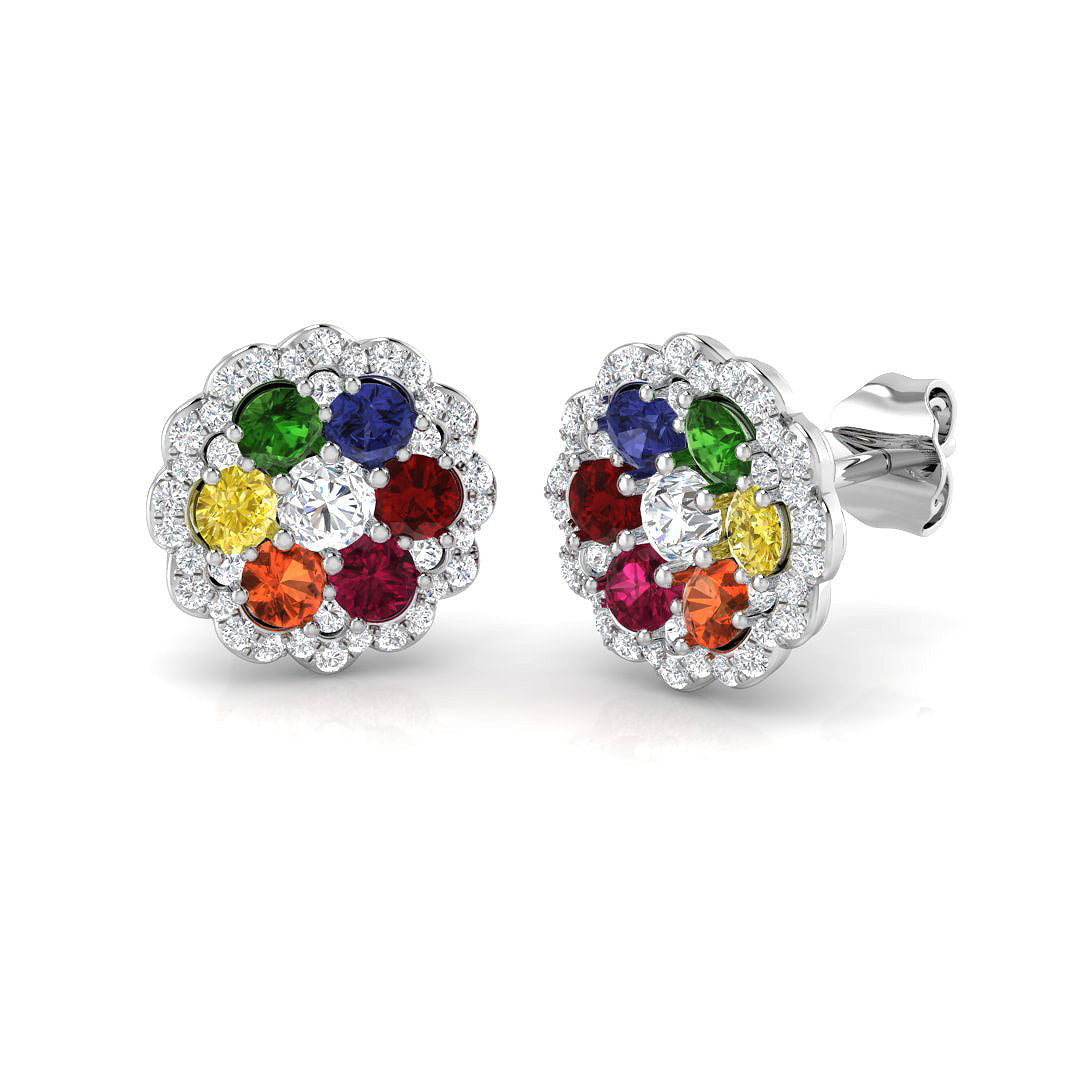 Round Multi Sapphire Earrings
