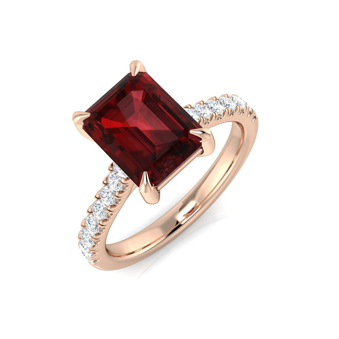 Emerald Cut Rhodolite Ring